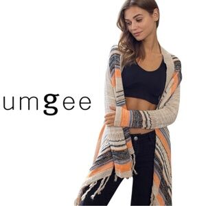 Umgee Women's Multicolor Striped Cardigan - Orange, Cream, Blue, and Black